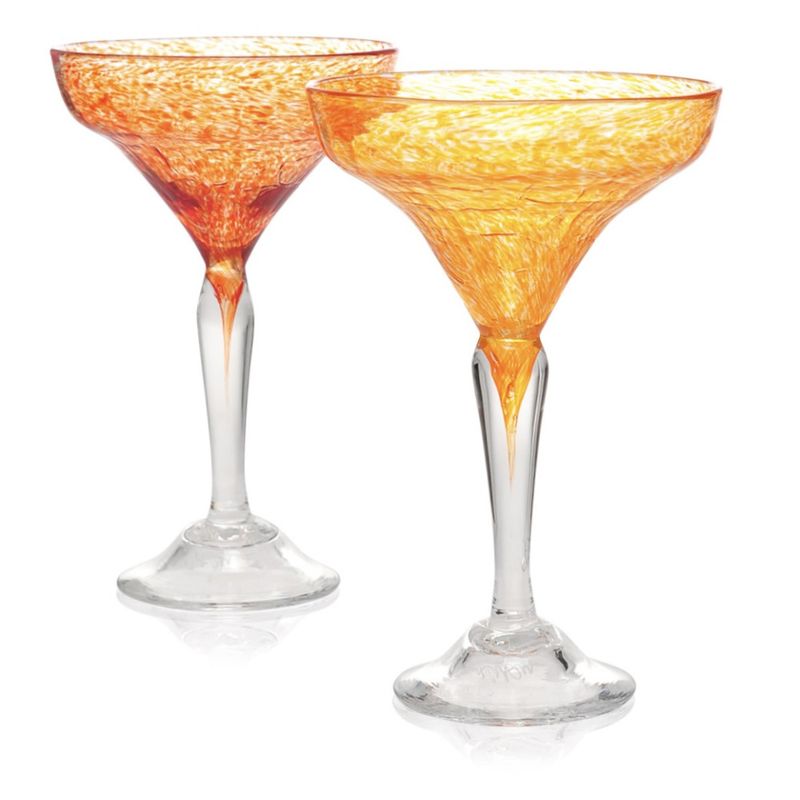 Kunstglass - Rustikk boble 1 rød og 1 orange 