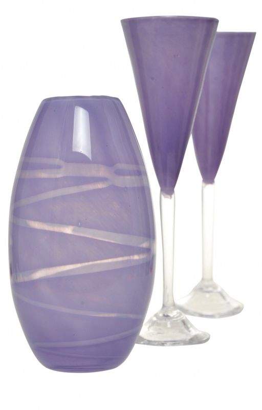 Kunstglass - Lilla vase + 2 enkel lilla