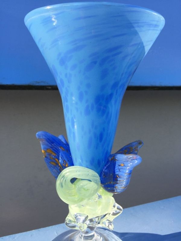 Kunstglass - Sommerfugl blå