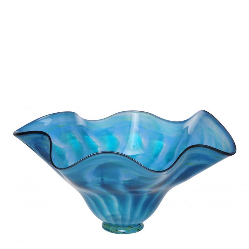 Kunstglass - Unika bølgeskål havblå